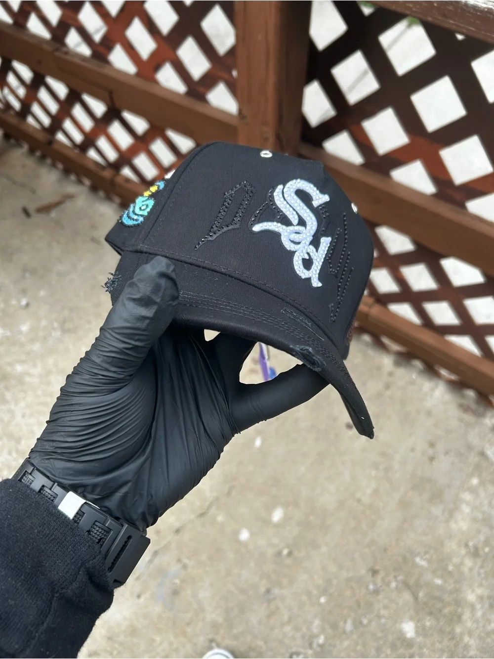 Gray Camo Cap with Red Embroidered Flame Patch
